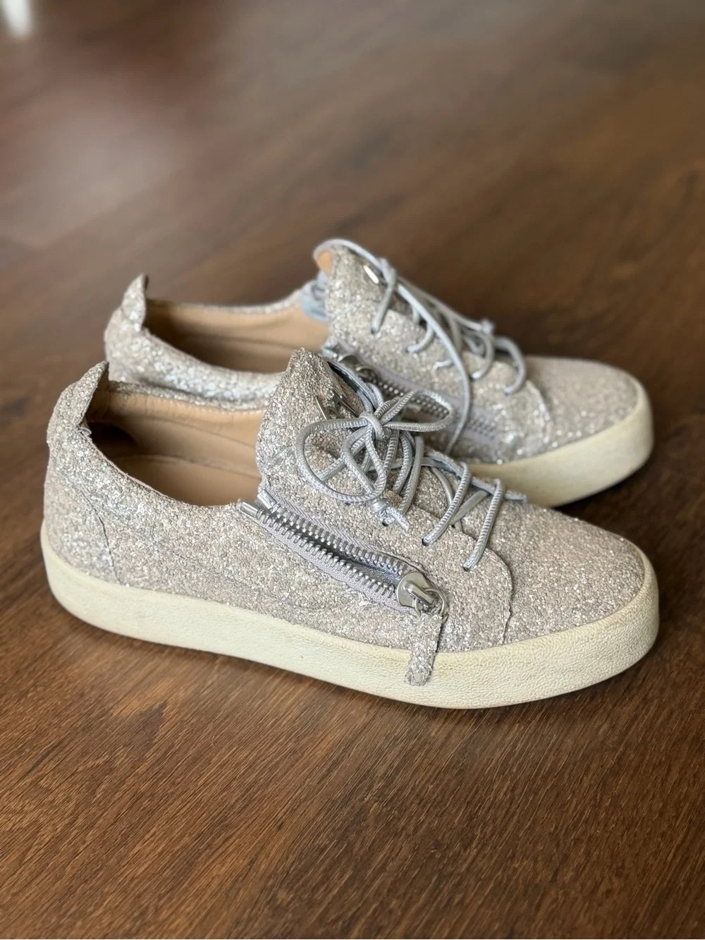 Giuseppe Zanotti Taupe Glitter Platform Sneakers
